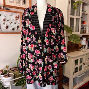 Vintage Carole Little Jacket Black With Floral Long Sleeve(no Tag)